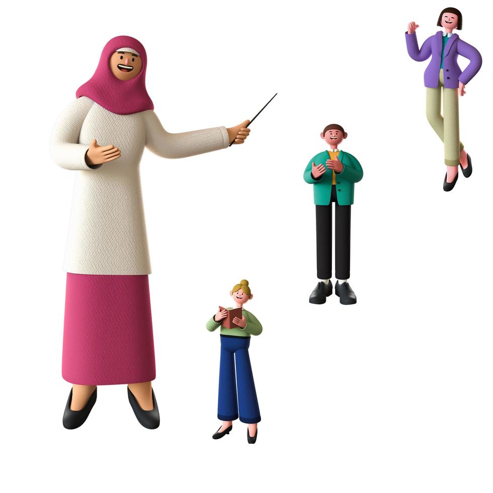 3d characters male and female teachers isolated white background. 3d rendering illustration photo