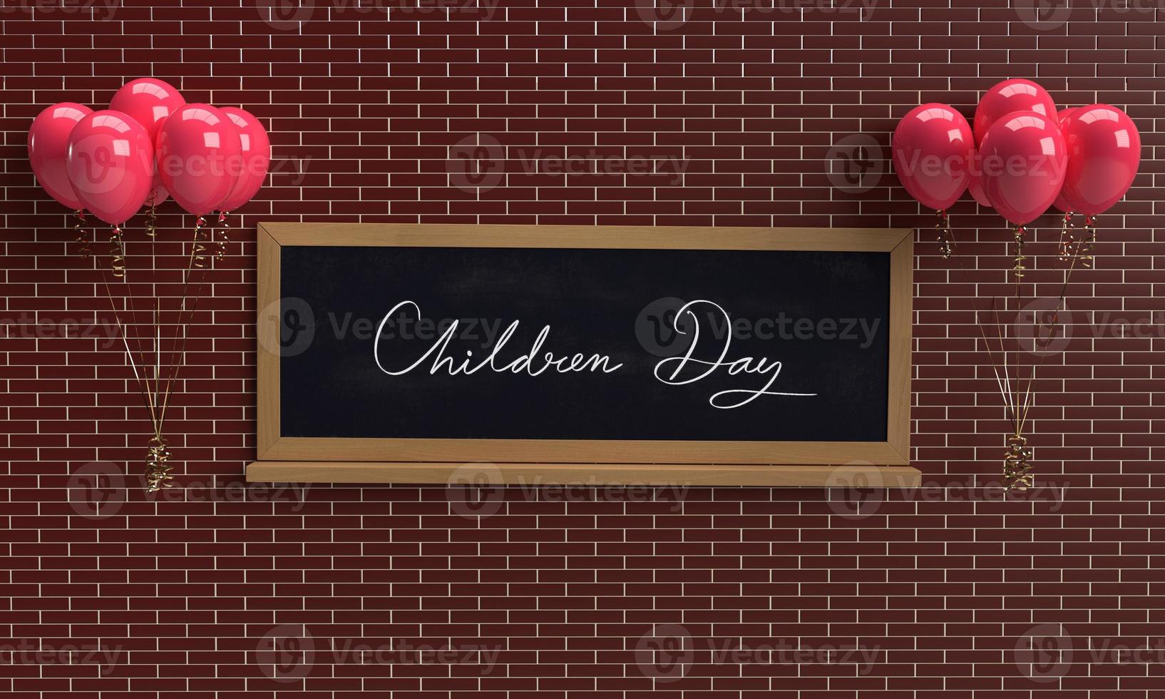 blackboard sign red balloon two party celebration festival welcome kid love mother father children day event couple children day boy girl billboard classroom school education grunge study.3d render photo