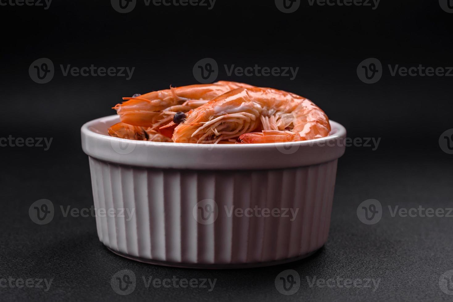 Tiger shrimp or langoustine boiled with spices and salt photo