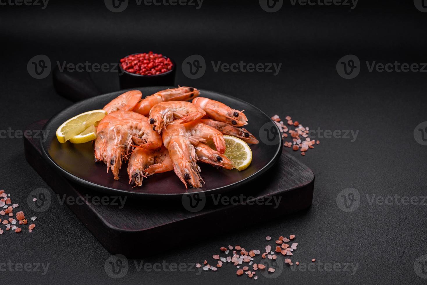 Tiger shrimp or langoustine boiled with spices and salt photo