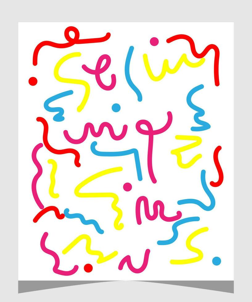 Fun colorful line doodle seamless pattern. Creative minimalist style art background for children or trendy design with basic shapes. vector