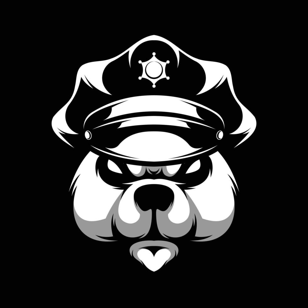Bear Police Black and White Mascot Design vector