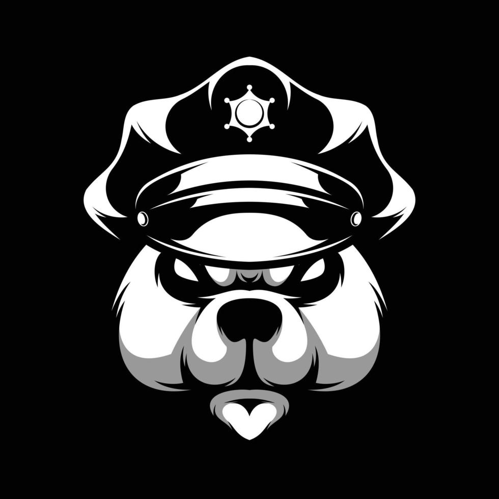 Bear Police Black and White Mascot Design vector