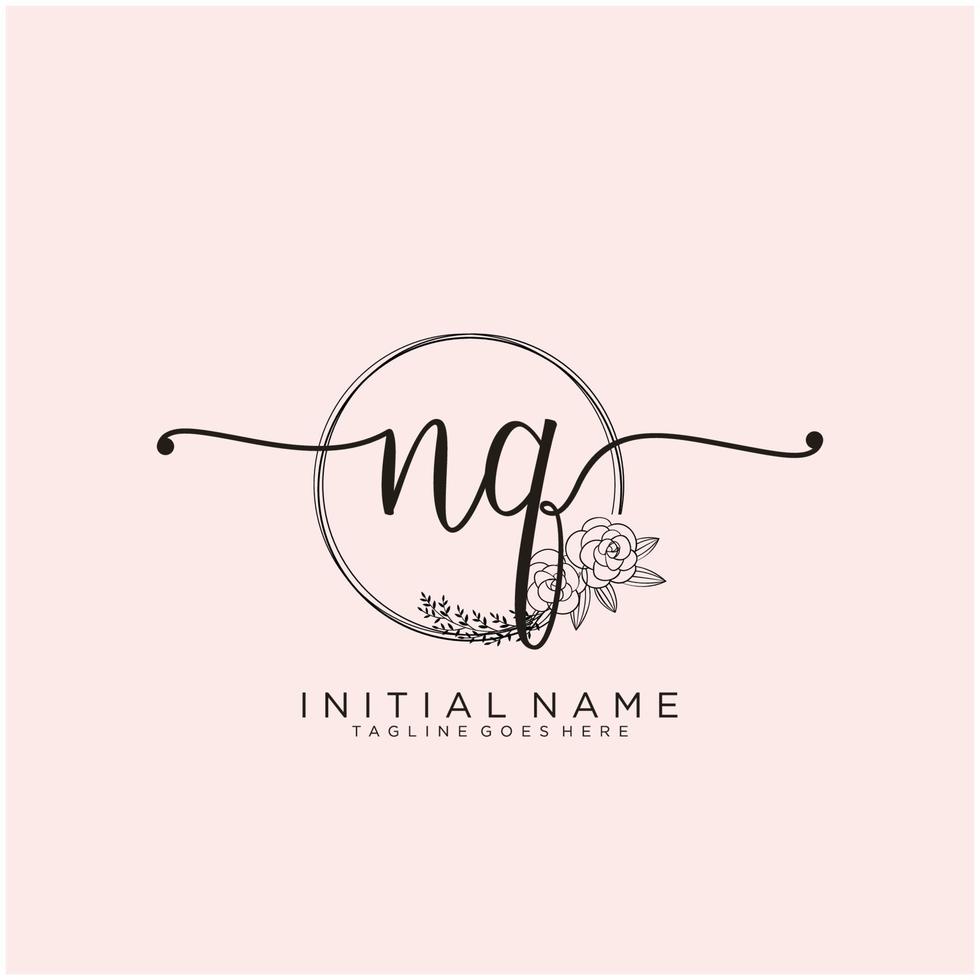 Initial NQ feminine logo collections template. handwriting logo of initial signature, wedding, fashion, jewerly, boutique, floral and botanical with creative template for any company or business. vector