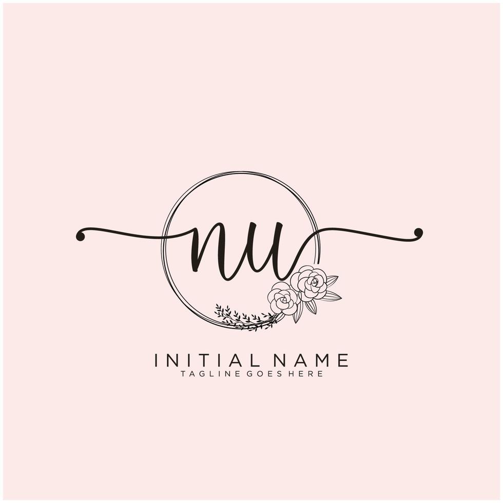 Initial NU feminine logo collections template. handwriting logo of initial signature, wedding, fashion, jewerly, boutique, floral and botanical with creative template for any company or business. vector