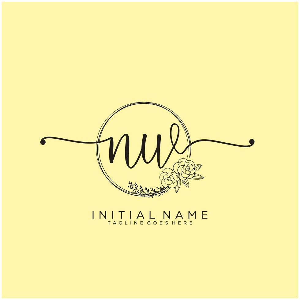 Initial NW feminine logo collections template. handwriting logo of initial signature, wedding, fashion, jewerly, boutique, floral and botanical with creative template for any company or business. vector