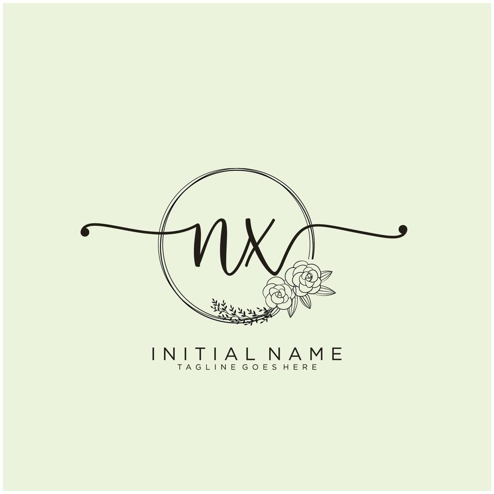 Initial NX feminine logo collections template. handwriting logo of initial signature, wedding, fashion, jewerly, boutique, floral and botanical with creative template for any company or business. vector