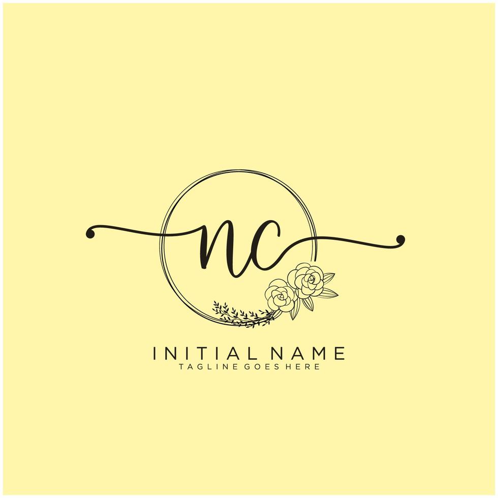 Initial NC feminine logo collections template. handwriting logo of initial signature, wedding, fashion, jewerly, boutique, floral and botanical with creative template for any company or business. vector