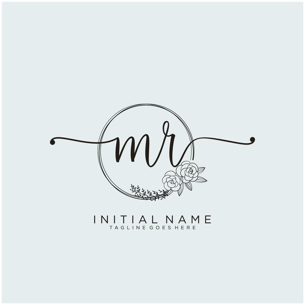 Initial MR feminine logo collections template. handwriting logo of initial signature, wedding, fashion, jewerly, boutique, floral and botanical with creative template for any company or business. vector
