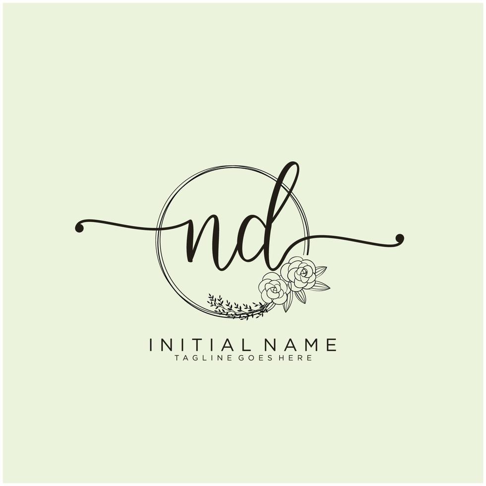 Initial ND feminine logo collections template. handwriting logo of initial signature, wedding, fashion, jewerly, boutique, floral and botanical with creative template for any company or business. vector