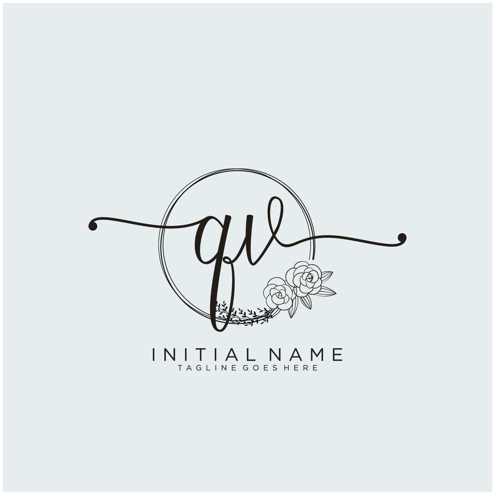 Initial QV feminine logo collections template. handwriting logo of initial signature, wedding, fashion, jewerly, boutique, floral and botanical with creative template for any company or business. vector