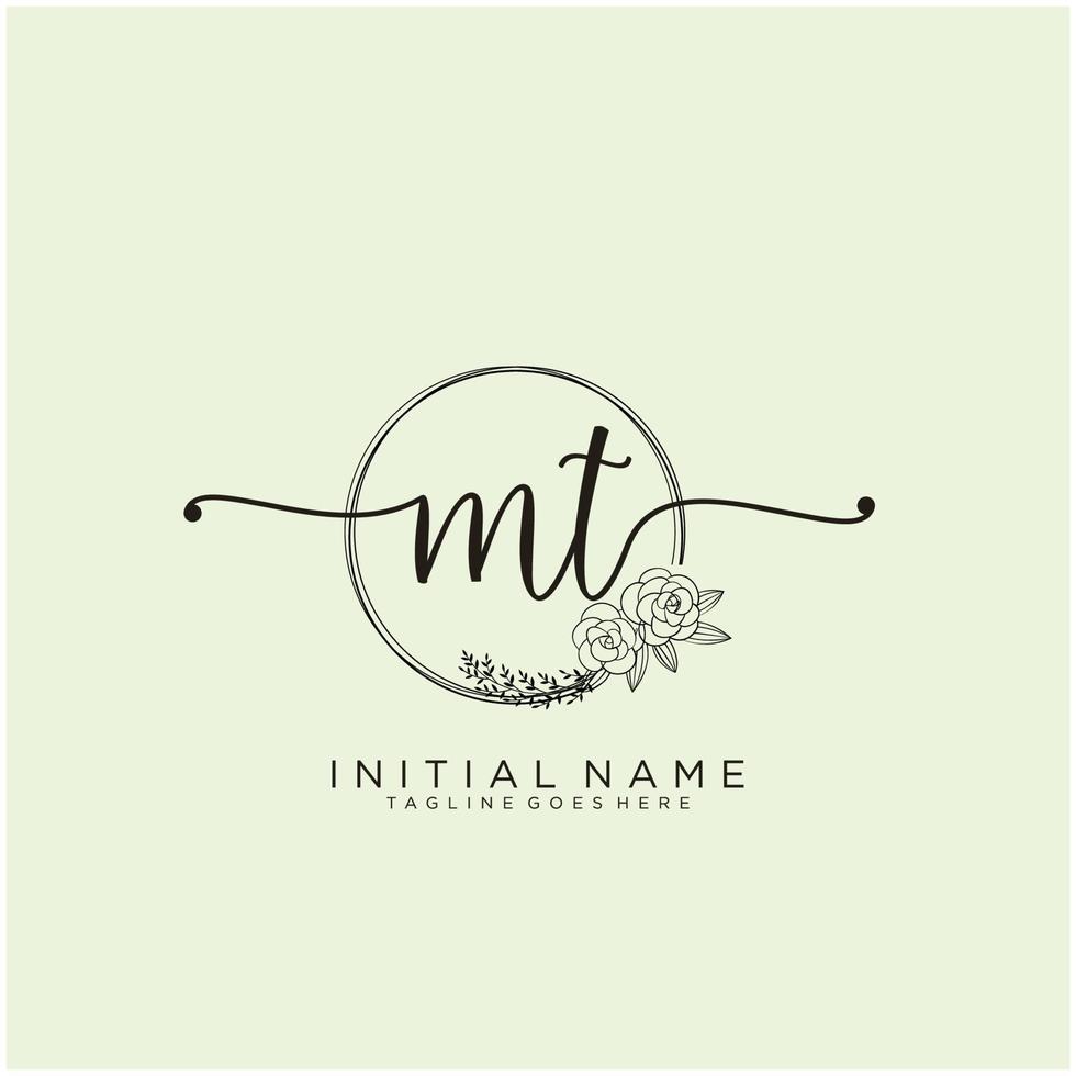 Initial MT feminine logo collections template. handwriting logo of initial signature, wedding, fashion, jewerly, boutique, floral and botanical with creative template for any company or business. vector