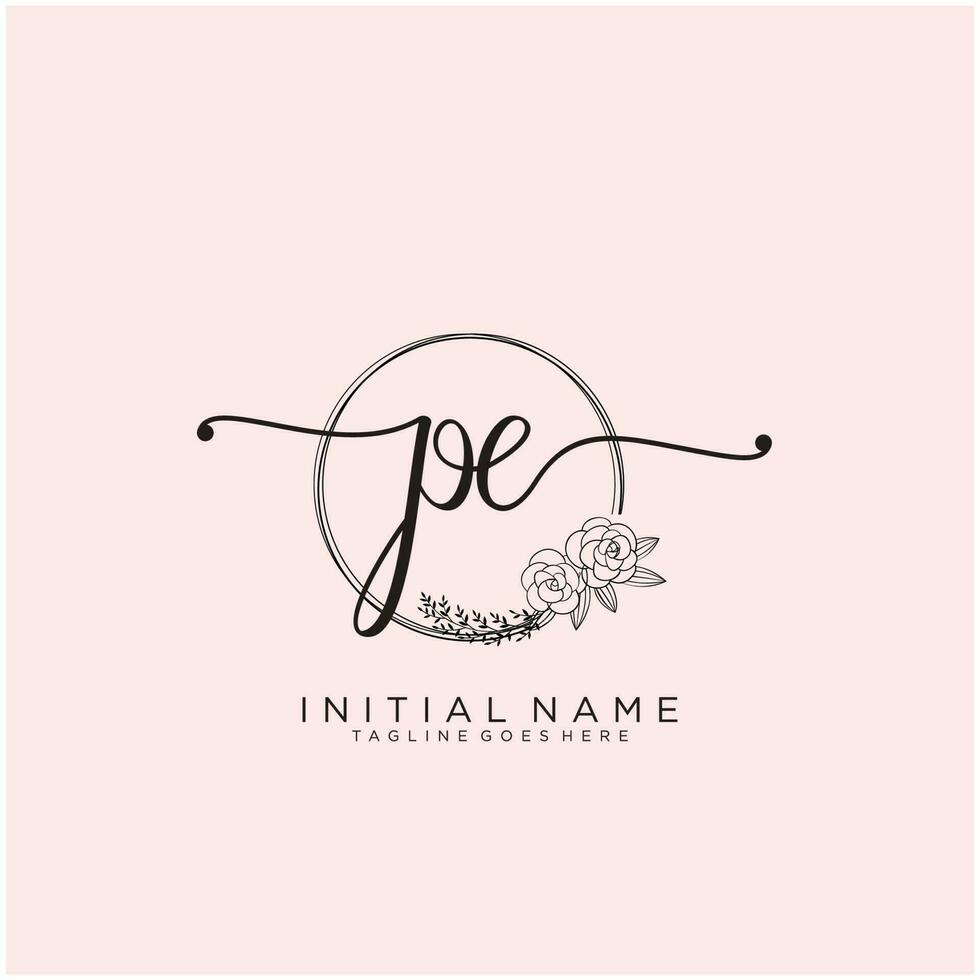 Initial PE feminine logo collections template. handwriting logo of initial signature, wedding, fashion, jewerly, boutique, floral and botanical with creative template for any company or business. vector