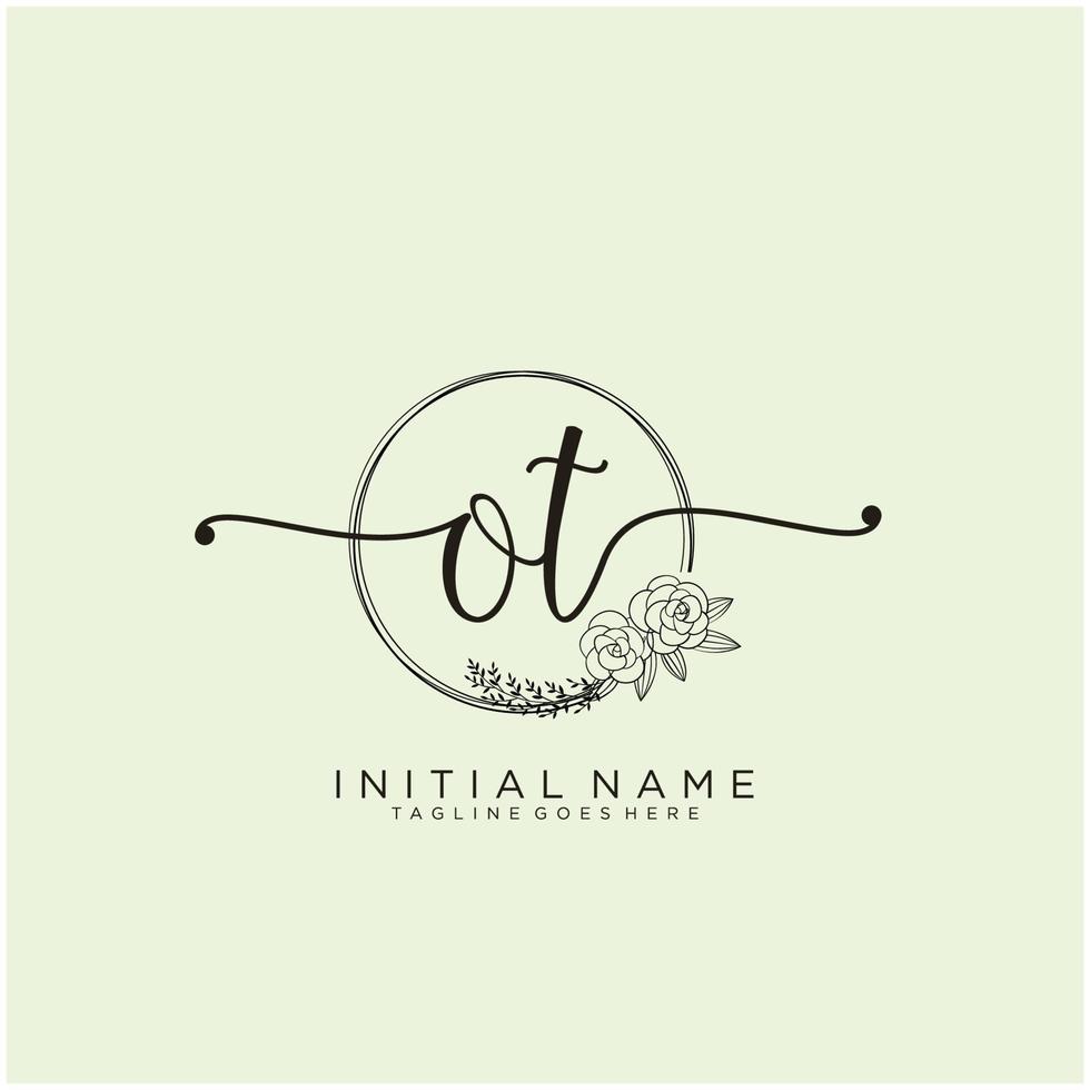 Initial OT feminine logo collections template. handwriting logo of initial signature, wedding, fashion, jewerly, boutique, floral and botanical with creative template for any company or business. vector