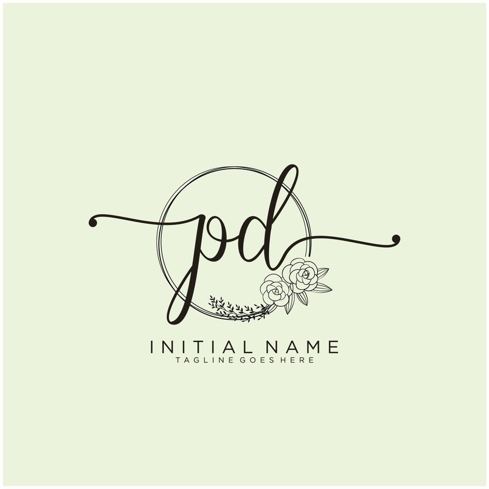 Initial PD feminine logo collections template. handwriting logo of initial signature, wedding, fashion, jewerly, boutique, floral and botanical with creative template for any company or business. vector