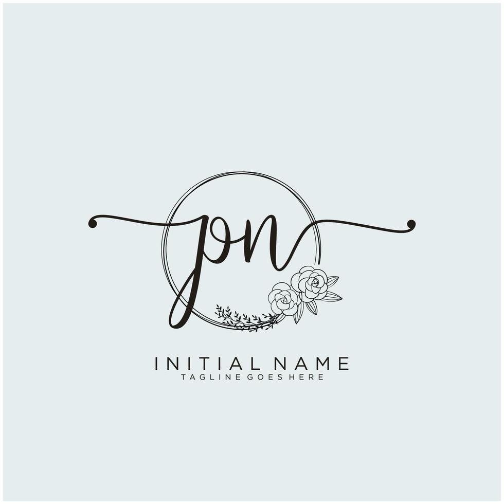 Initial PN feminine logo collections template. handwriting logo of initial signature, wedding, fashion, jewerly, boutique, floral and botanical with creative template for any company or business. vector