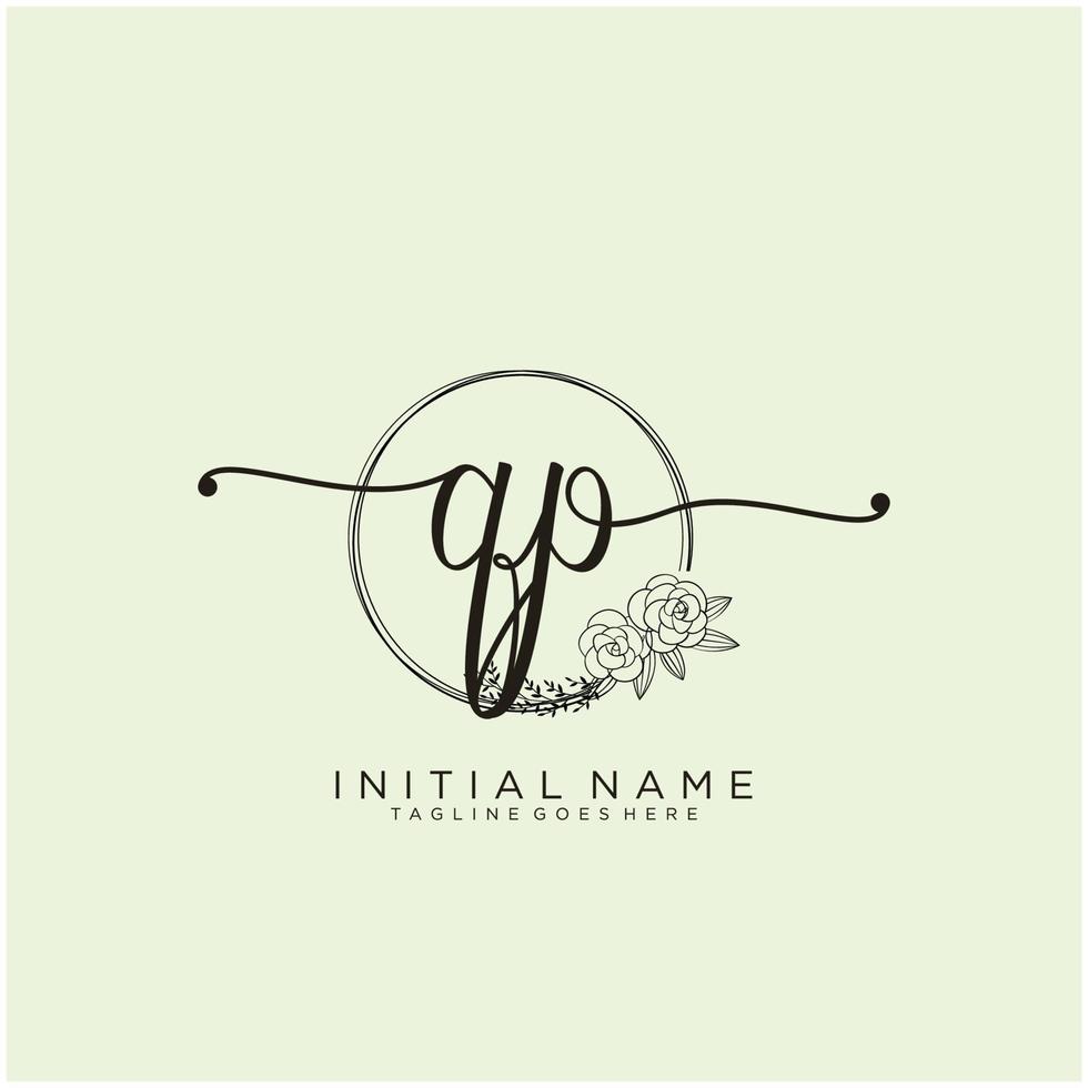 Initial QP feminine logo collections template. handwriting logo of initial signature, wedding, fashion, jewerly, boutique, floral and botanical with creative template for any company or business. vector