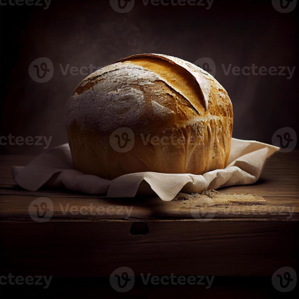 Homemade fresh sourdough bread, dark background - image photo