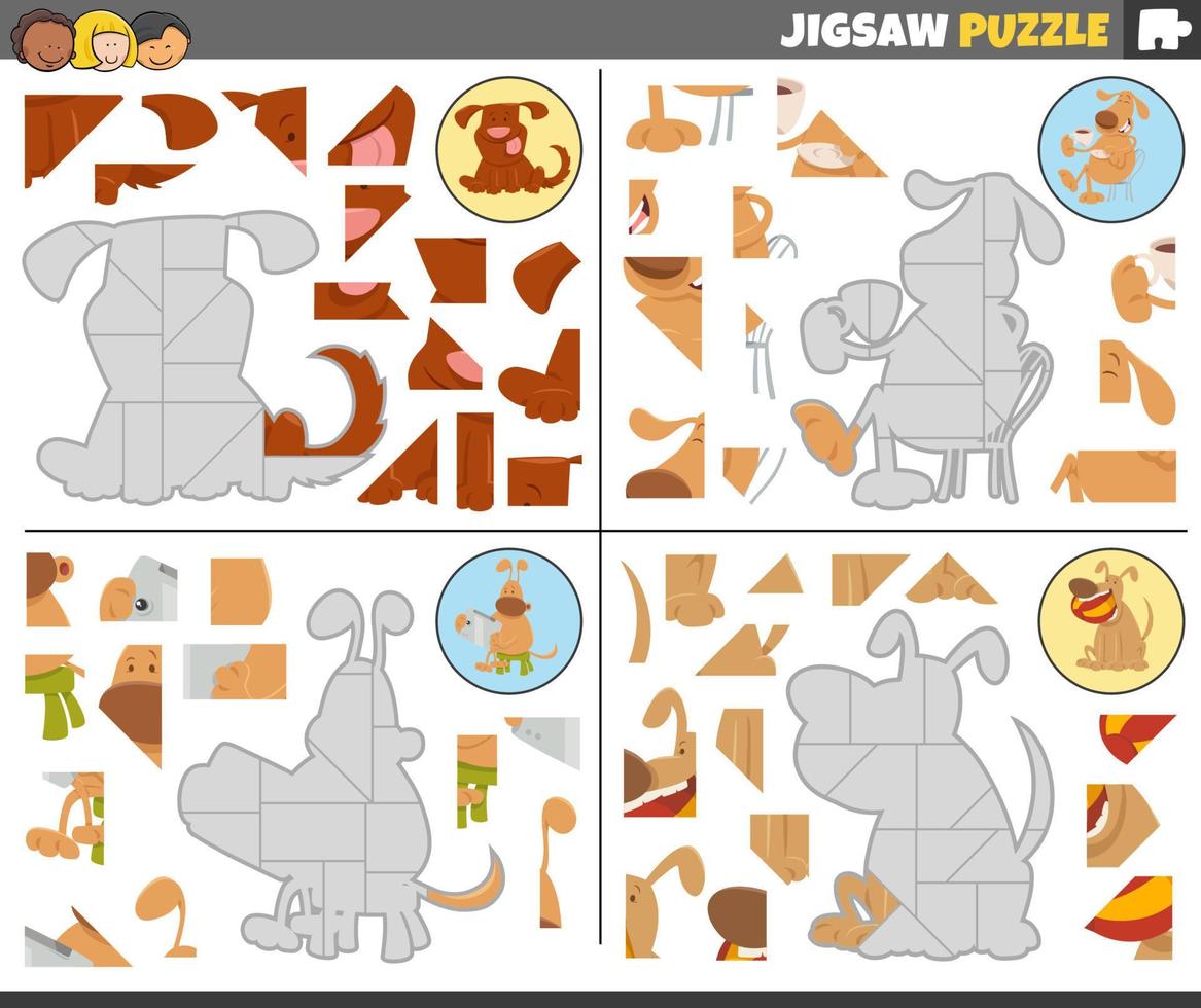 jigsaw puzzle games set with funny cartoon dogs vector