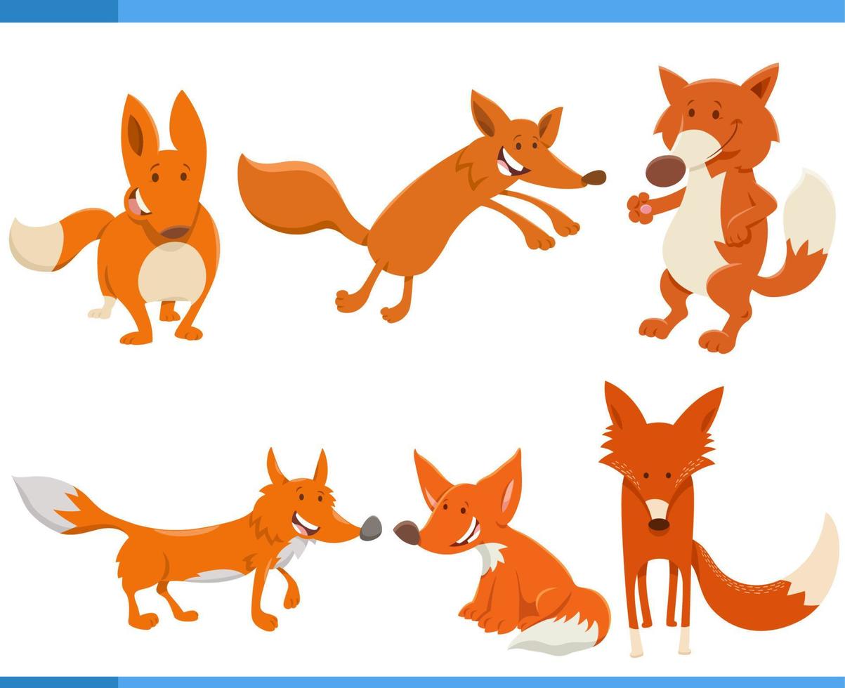 funny cartoon foxes wild animal characters set vector