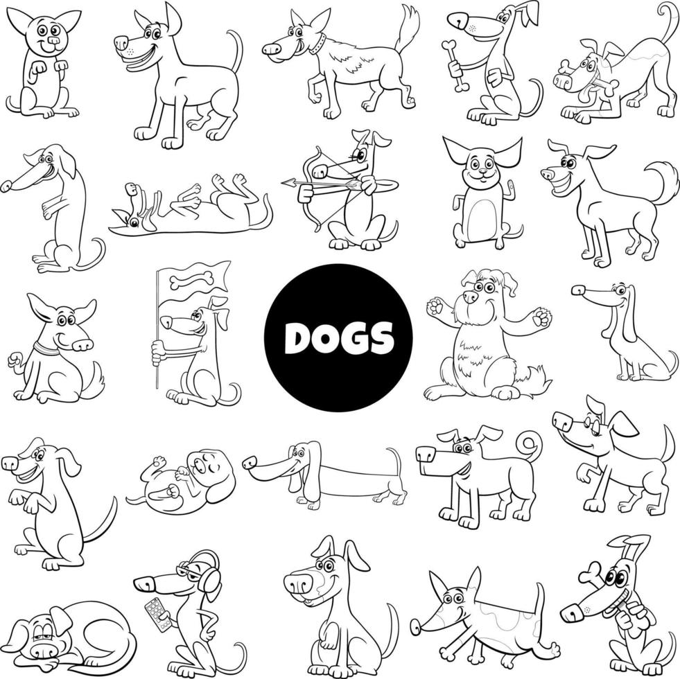 dibujos animados perros y cachorros personajes conjunto página para colorear vector