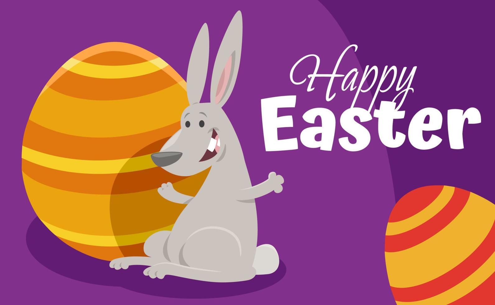 cartoon Easter bunny with painted egg greeting card vector