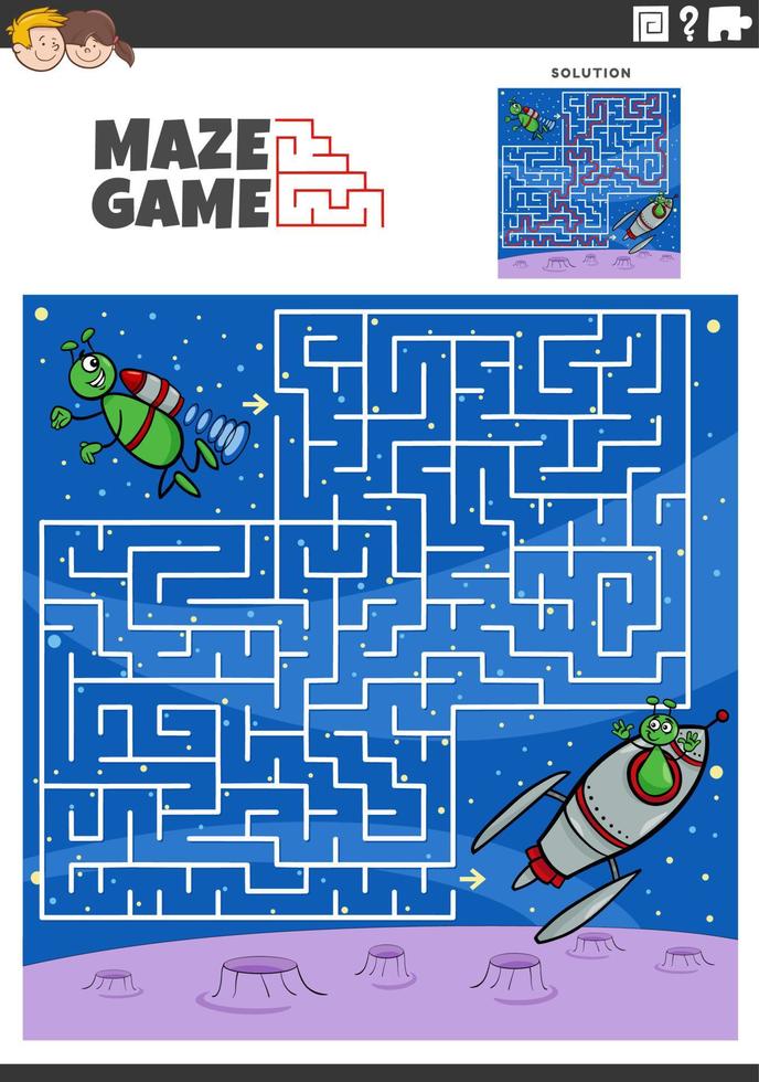 maze game with cartoon alien characters vector