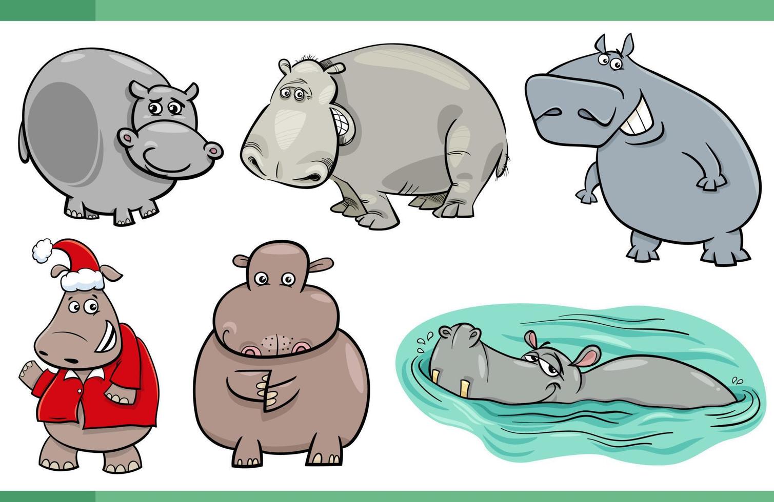 cartoon happy hippos comic animal characters set vector