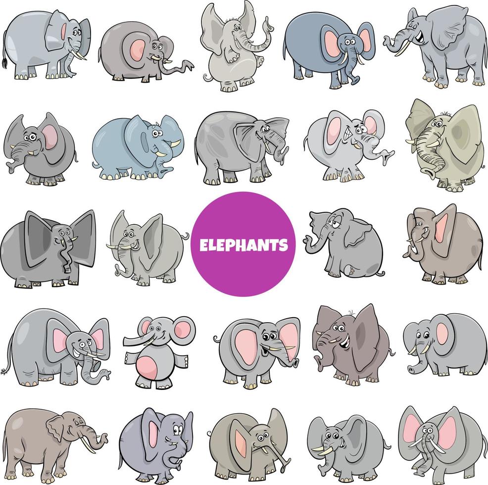 cartoon elephants animal characters big set vector