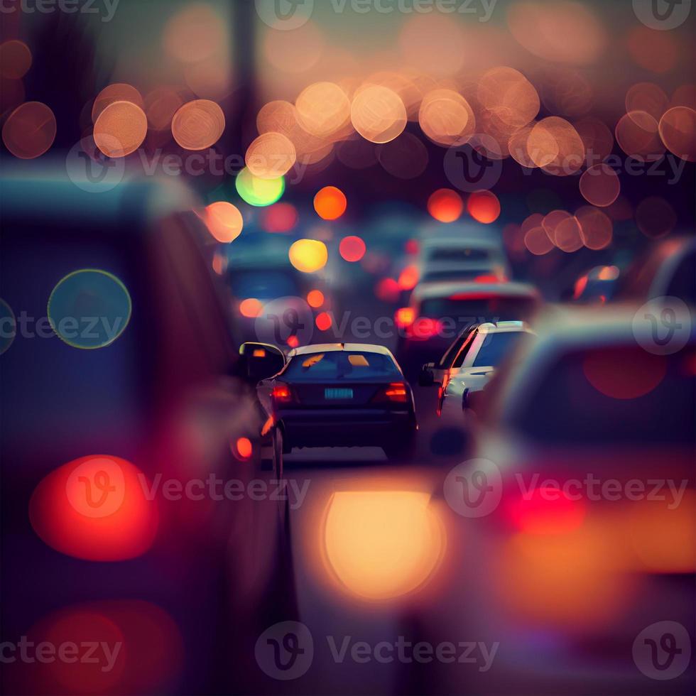 Traffic jam, blurred bokeh background - AI generated image photo