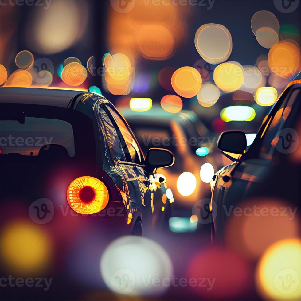 Traffic jam, blurred bokeh background - AI generated image photo