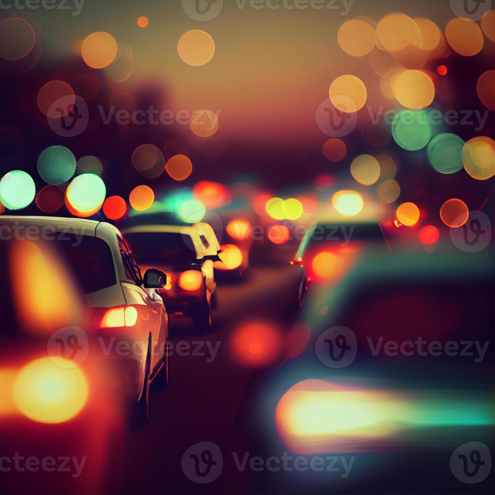 Traffic jam, blurred bokeh background - AI generated image photo