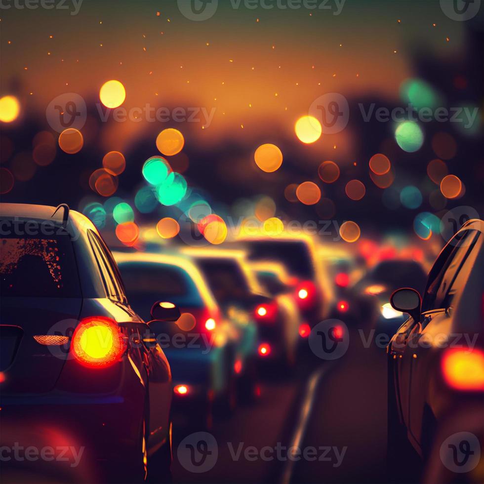 Traffic jam, blurred bokeh background - AI generated image photo