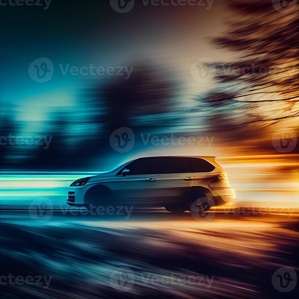 Car racing at high speed, blurred background - AI generated image photo