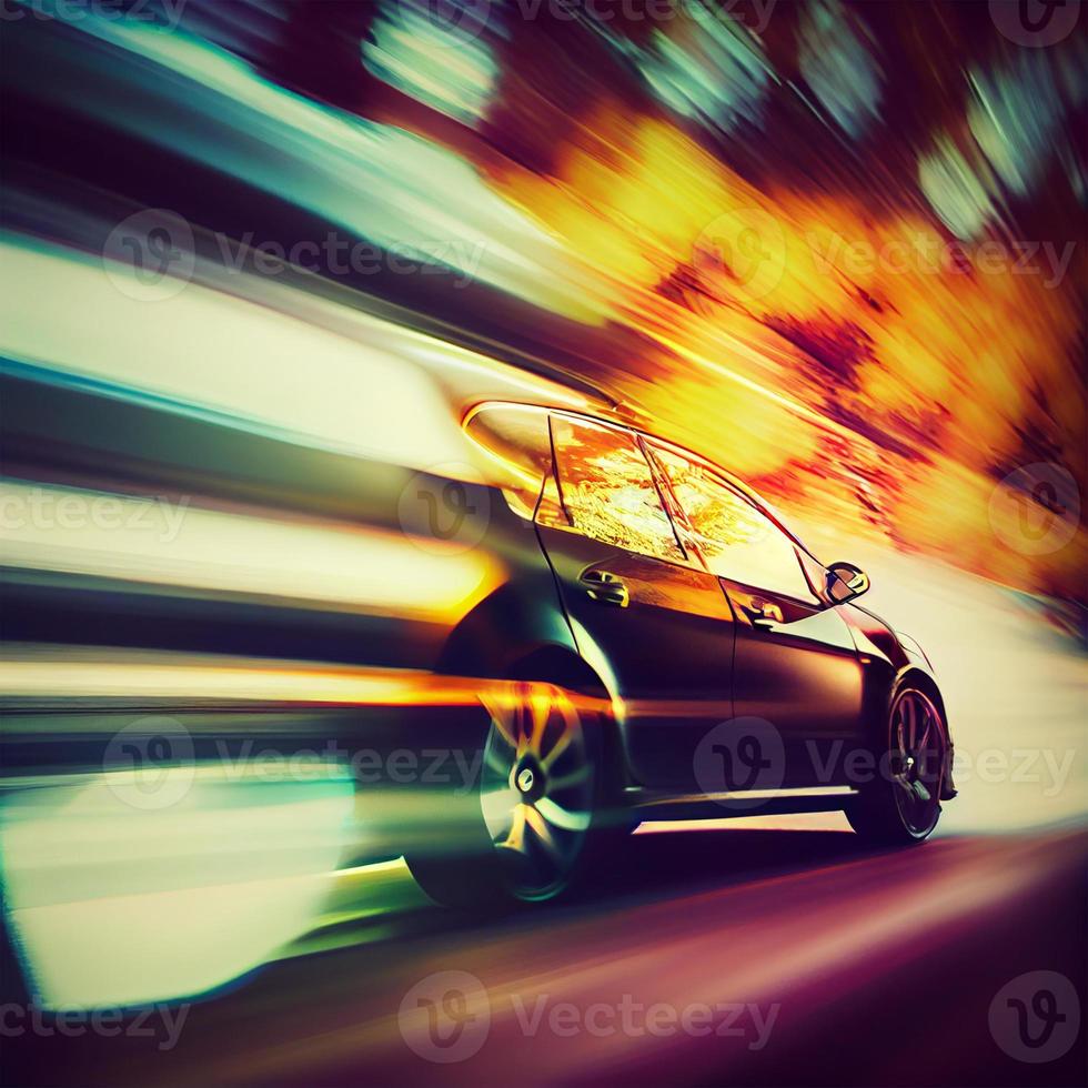 Car racing at high speed, blurred background - AI generated image photo