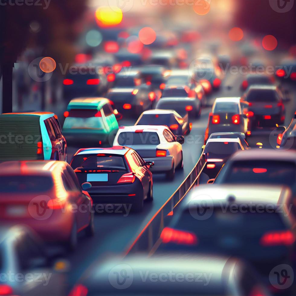 Traffic jam, blurred bokeh background - AI generated image photo