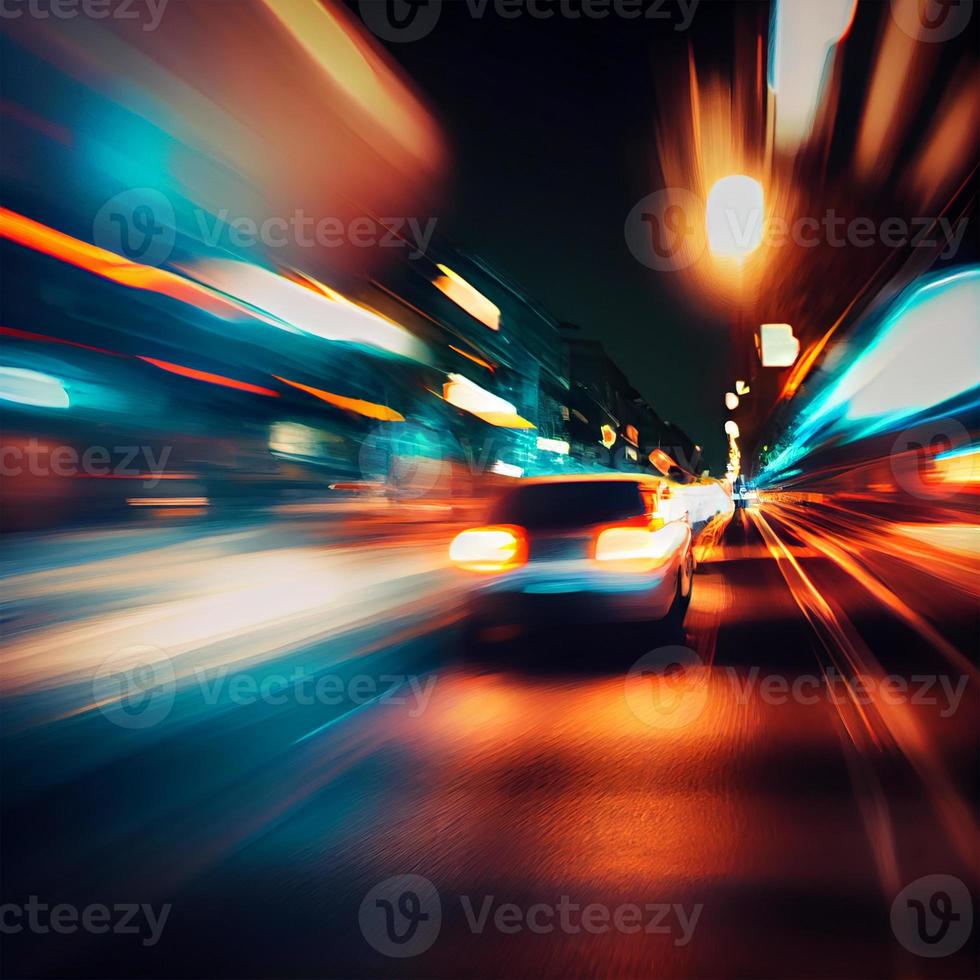 Car racing at high speed, blurred background - AI generated image photo