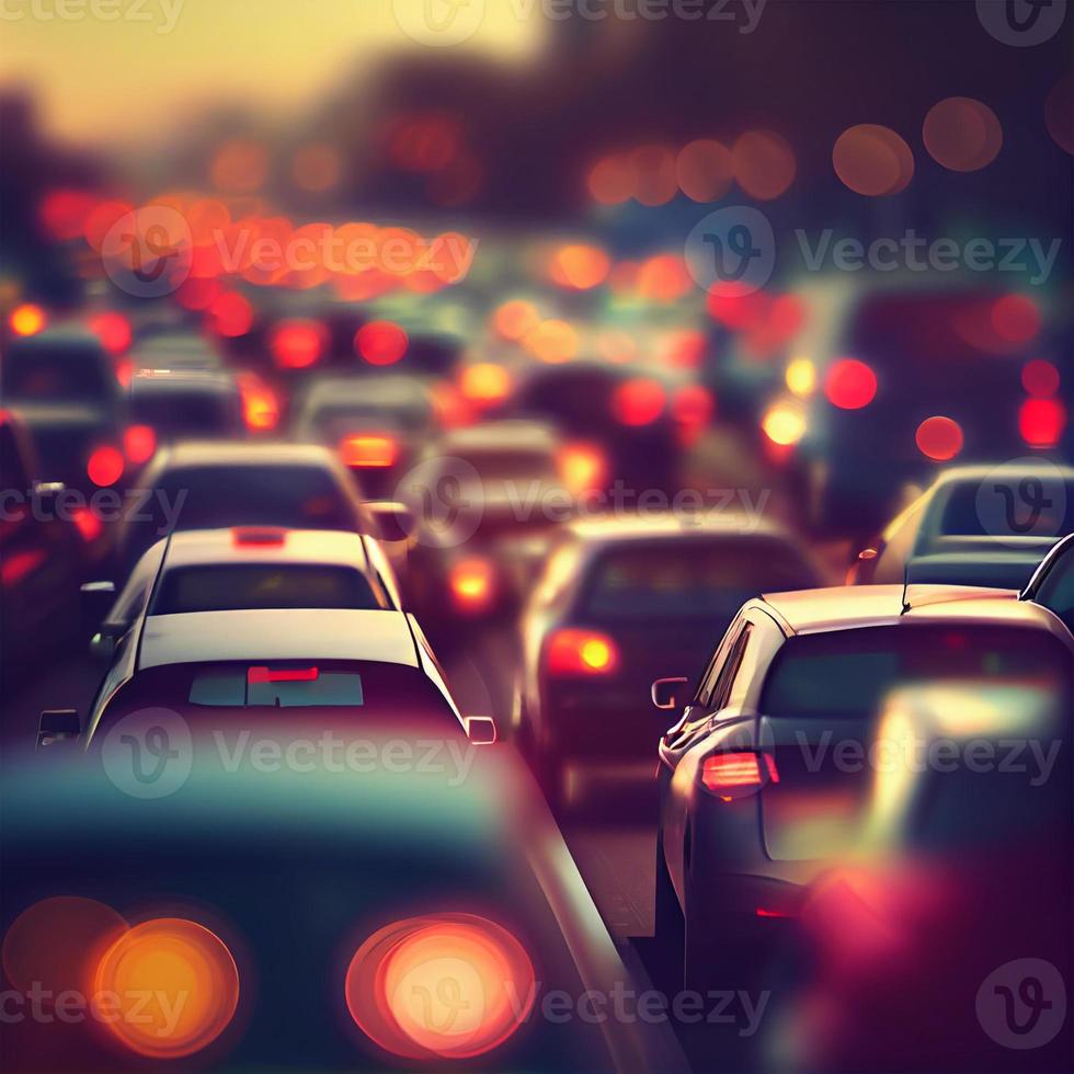 Traffic jam, blurred bokeh background - AI generated image photo