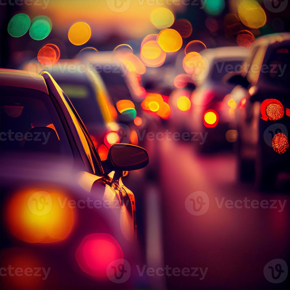 Traffic jam, blurred bokeh background - AI generated image photo