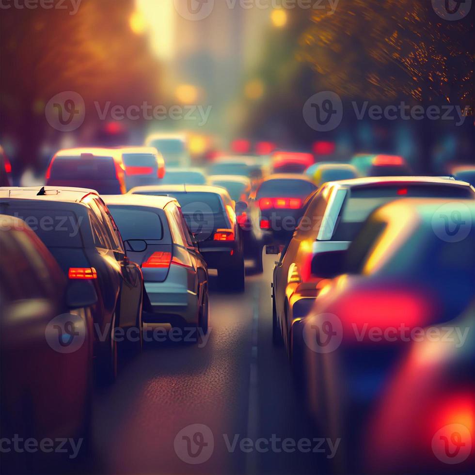 Traffic jam, blurred bokeh background - AI generated image photo