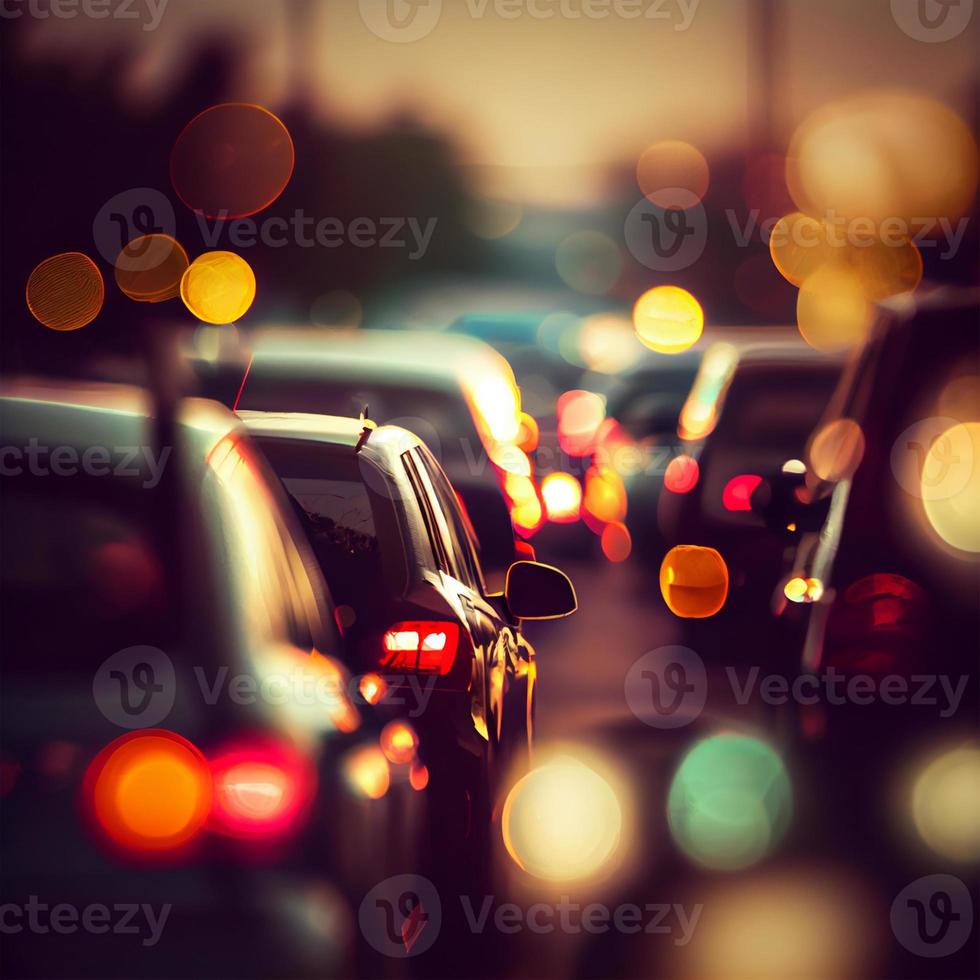 Traffic jam, blurred bokeh background - AI generated image photo