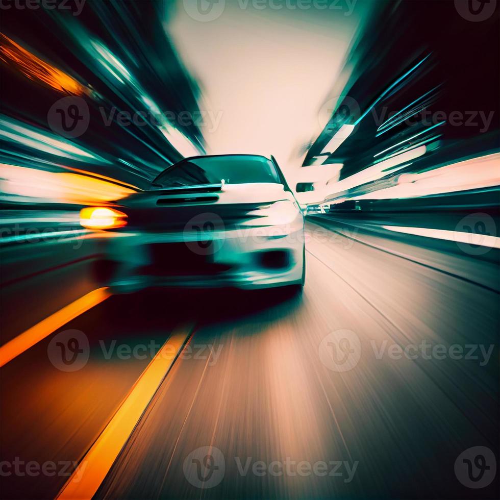 Car racing at high speed, blurred background - AI generated image photo