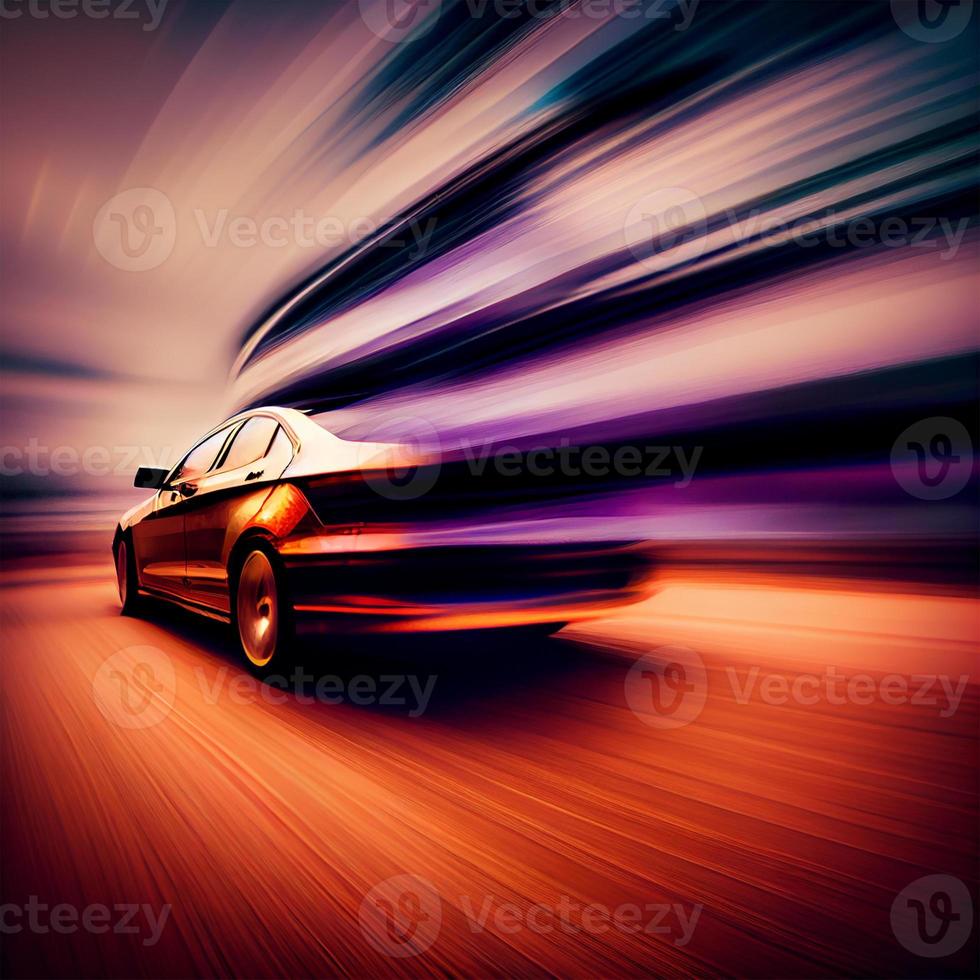 Car racing at high speed, blurred background - AI generated image photo