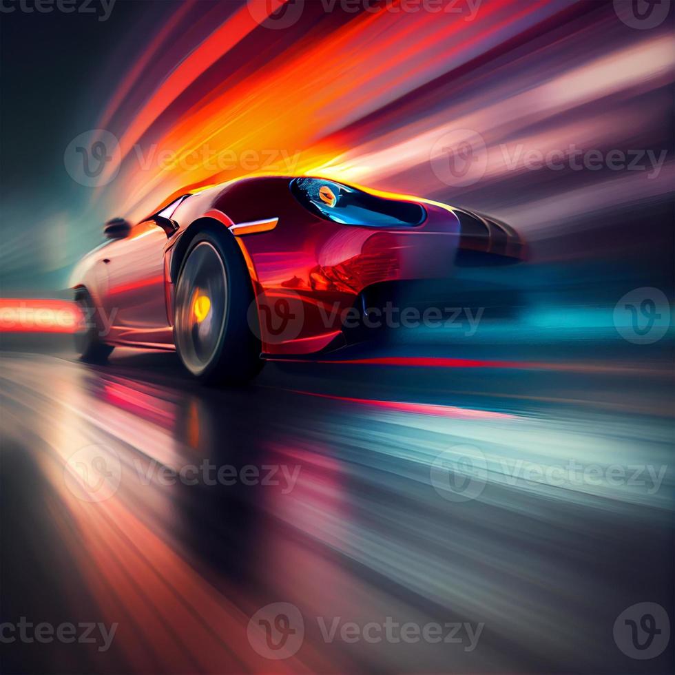 Car racing at high speed, blurred background - AI generated image photo