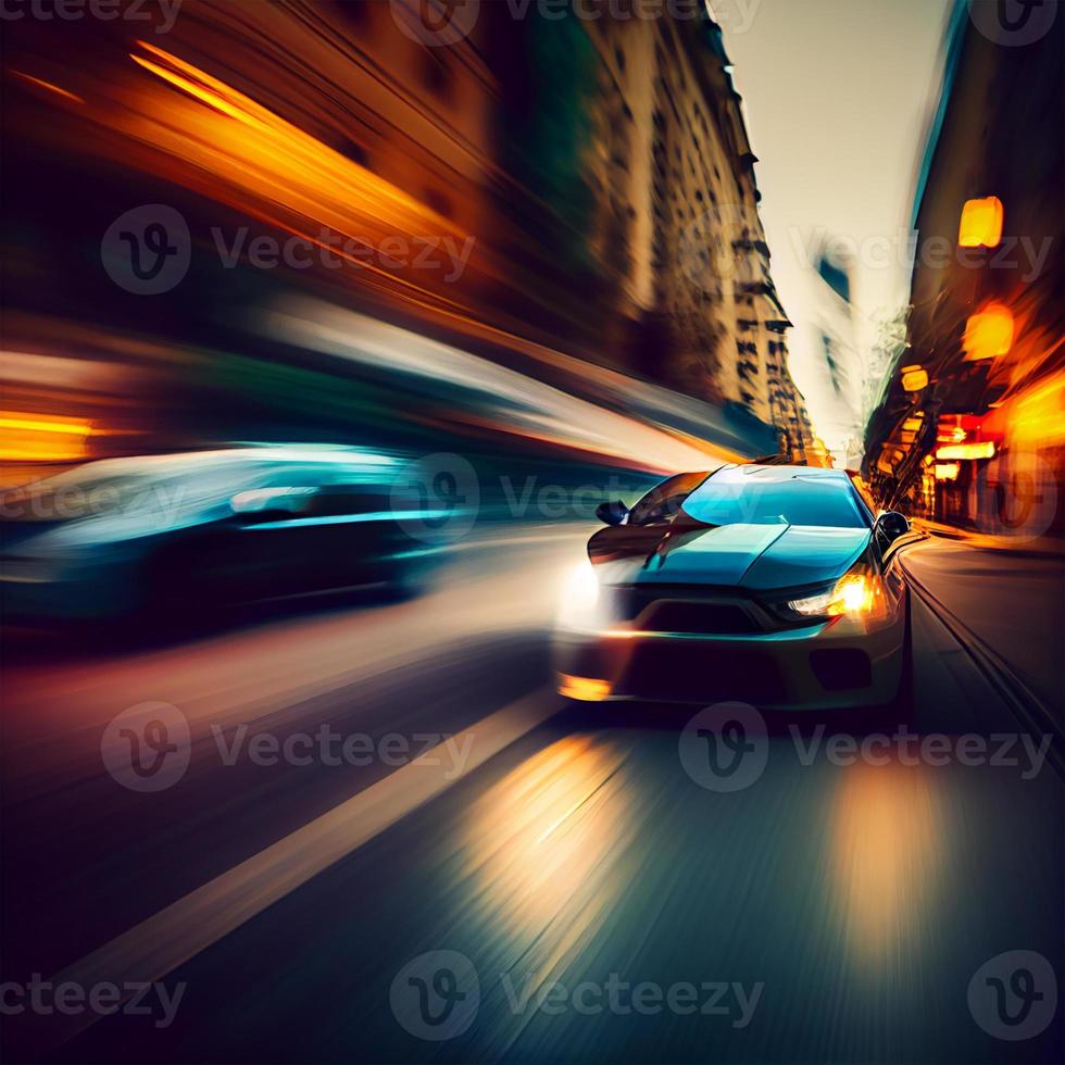 Car racing at high speed, blurred background - AI generated image photo