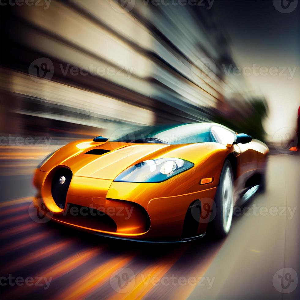 Car racing at high speed, blurred background - AI generated image photo