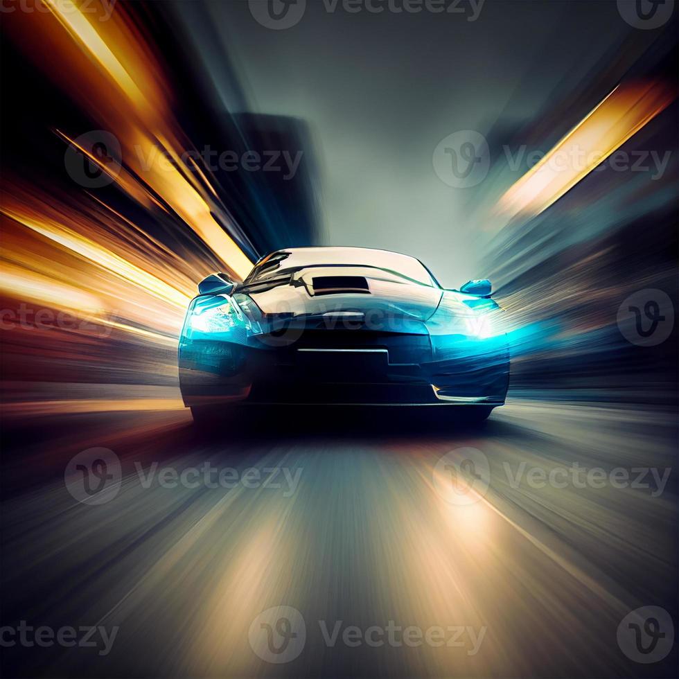 Car racing at high speed, blurred background - AI generated image photo