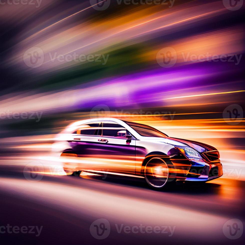 Car racing at high speed, blurred background - AI generated image photo