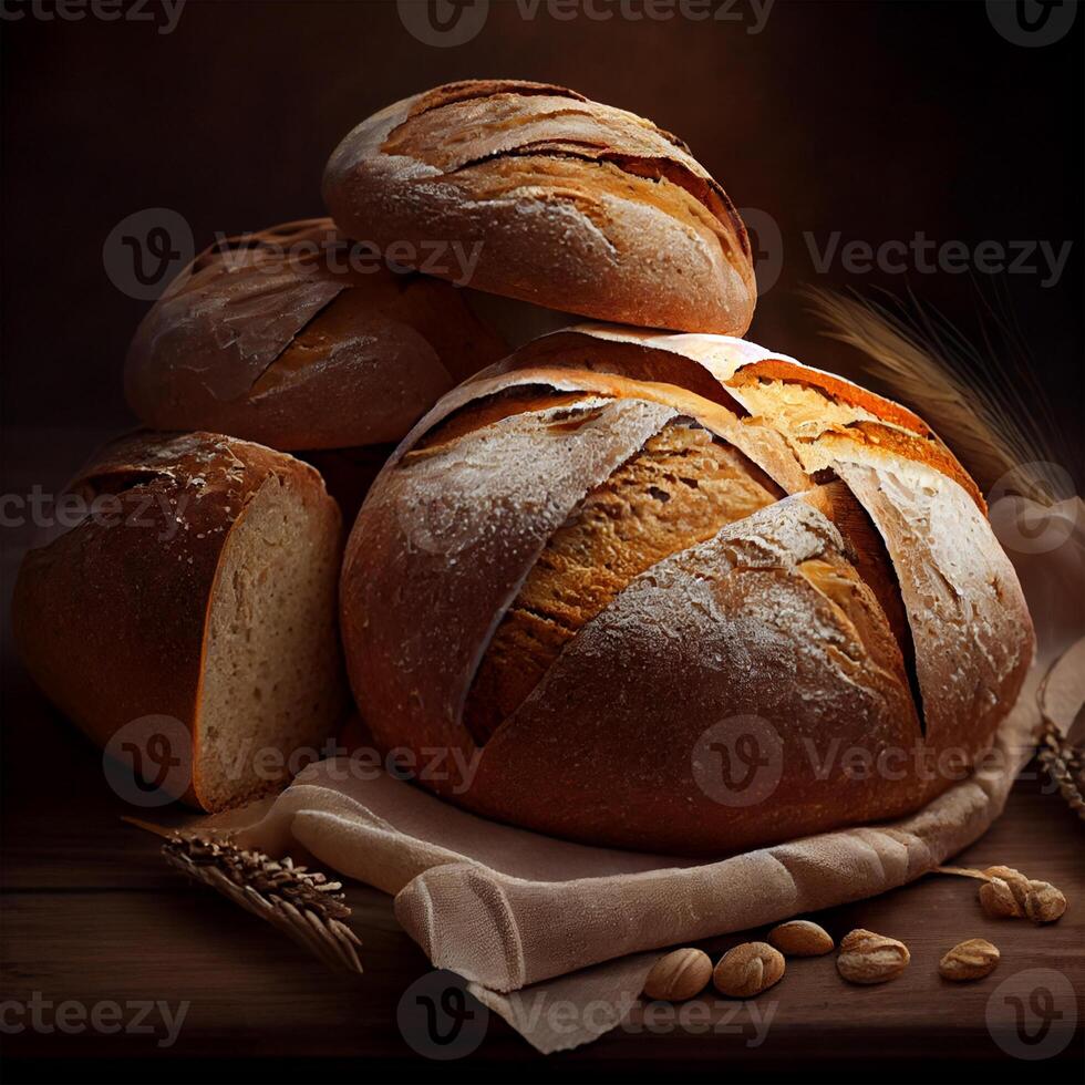 Homemade fresh sourdough bread, dark background - image photo