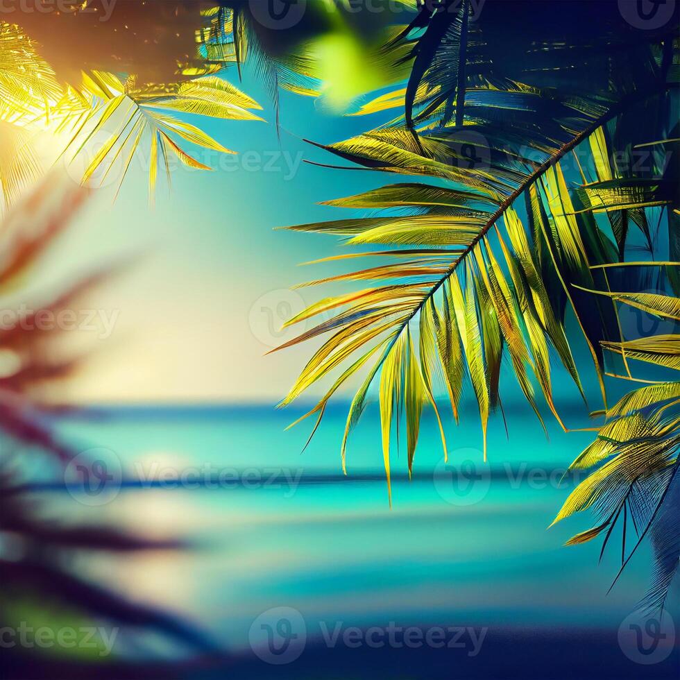 arenoso tropical playa, borroso bokeh antecedentes - ai generado imagen foto